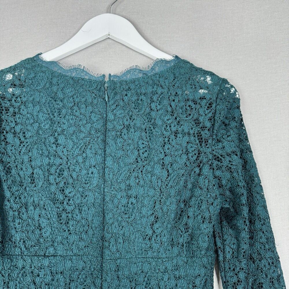 Adrianna Papell Womens Dress 4 Teal Blue Fallen For Him Sheath Lace Cocktail - Picture 9 of 12